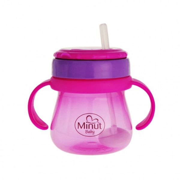 Cana anticurgere cu manere, pai mobil si capac pivotant, 250 ml (+6 luni) - Minut Baby