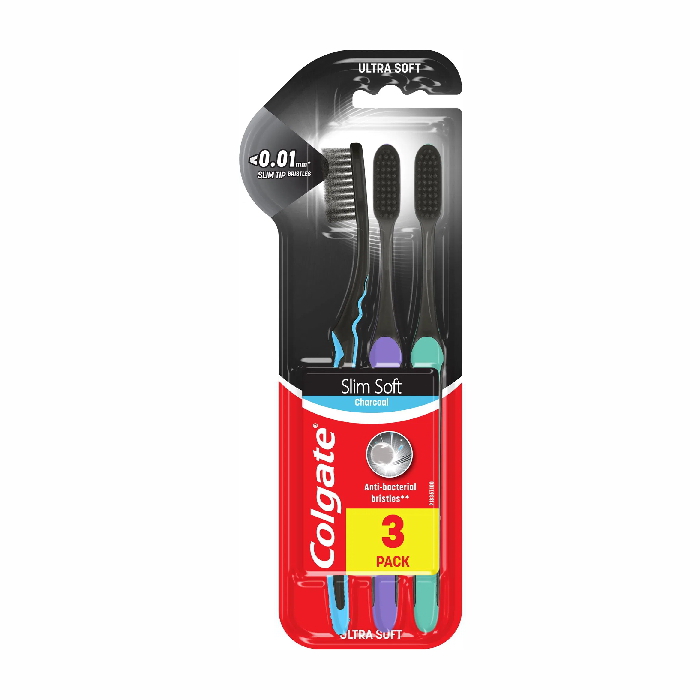 Periuta Slim Soft Charcoal, Pack 3 buc - Colgate