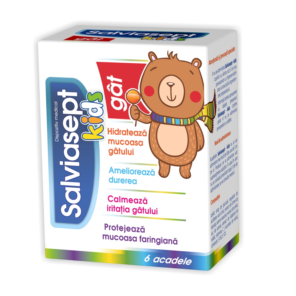 Salviasept Kids Gat (+3 ani), 6 acadele - Zdrovit