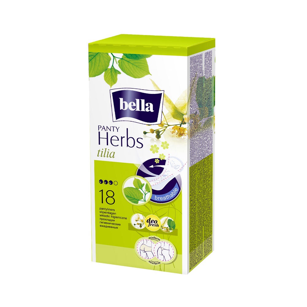 Absorbante Zilnice Panty Herbs Flori Tei, 2 Picaturi, 18 bucati - Bella