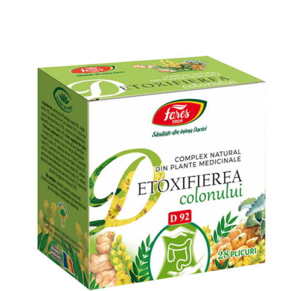 Complex Natural din Plante Medicinale Detoxifierea Colonului, D92, 28 plicuri – Fares