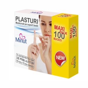 Plasturi nesterili pentru rani, 19 mm x 72 mm x 100 buc  Minut