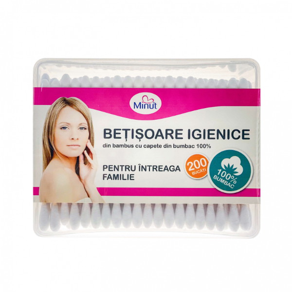 Betisoare igienice Minut, cutie patrata, 200 bucati - Minut