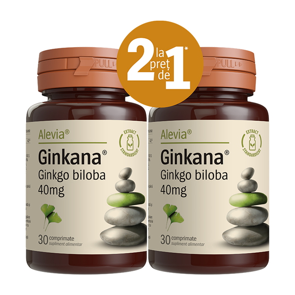 Ginkana Ginkgo Biloba 40 mg, 30 comprimate (1+1 gratuit) - Alevia