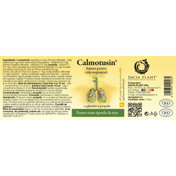 Calmotusin 60 comprimate - Dacia Plant eticheta