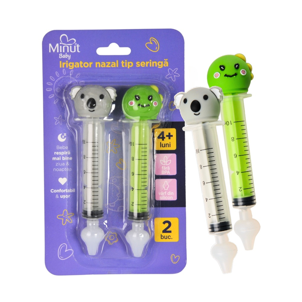 Irigator nazal tip seringa cu figurine 2 buc x 10 ml - Minut Baby