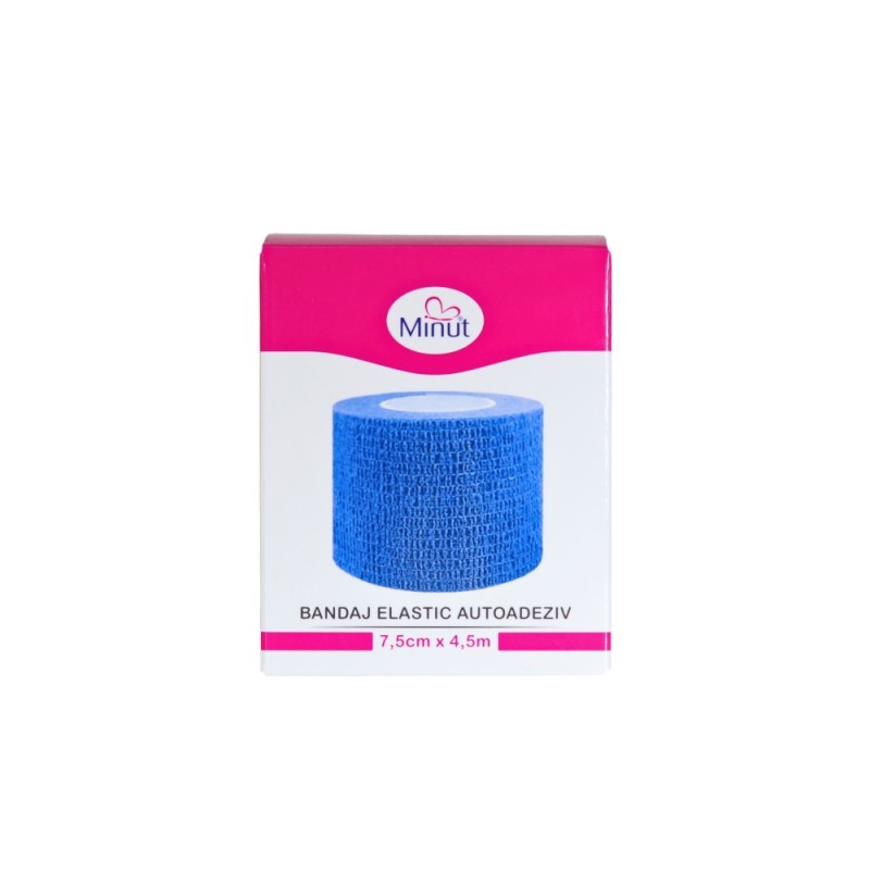 Bandaj autoadeziv albastru 7.5 cm x 4.5 m - box - Minut