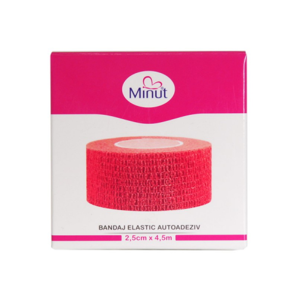 Bandaj autoadeziv rosu 2.5 cm x 4.5 m - Minut