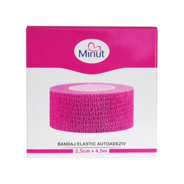 Bandaj autoadeziv roz 2.5 cm x 4.5 m – Minut