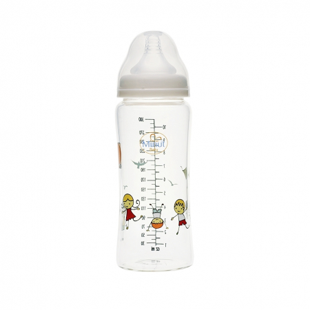 Biberon sticla gat larg (borosilicat) 300 ml (+3 luni) P710 - Minut Baby