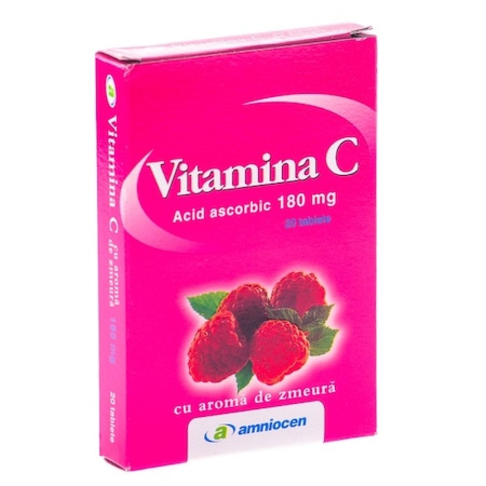 Vitamina C zmeura 180 mg, 24 comprimate - Amniocen