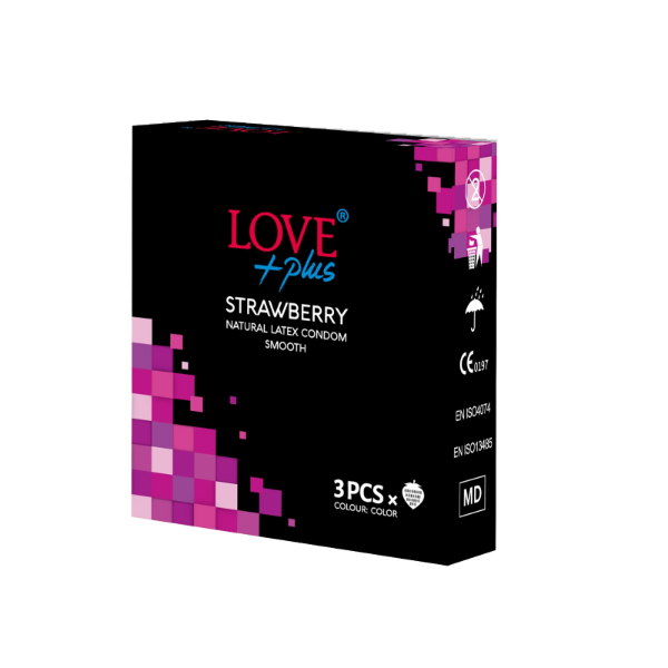 Prezervative Love Plus - strawberry - pachet 3 buc