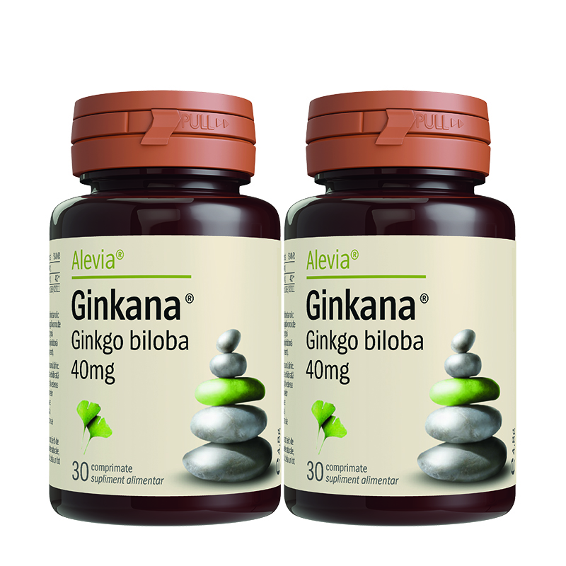 Pachet Ginkana Ginkgo Biloba 40 mg, 30 + 30 comprimate - Alevia