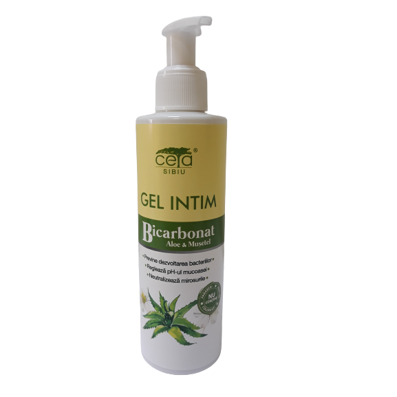 Gel Intim cu Bicarbonat, Aloe si Musetel, cu Pompita, 200 ml - Ceta Sibiu Gel Intim cu Bicarbonat, Aloe si Musetel, cu Pompita, 200 ml - Ceta Sibiu